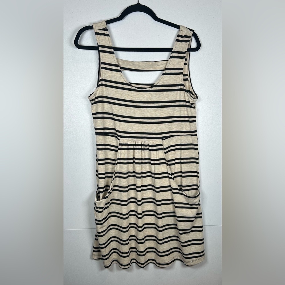 Porto Cruz Black and Cream Striped Strapless Dress. Size XL. Nautical.